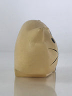 Japanese Wood Carving Cat Figurine Vtg Hand-Crafted Brown White Ornament BD836