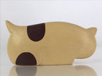 Japanese Wood Carving Cat Figurine Vtg Hand-Crafted Brown White Ornament BD836