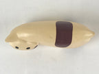 Japanese Wood Carving Cat Figurine Vtg Hand-Crafted Brown White Ornament BD836