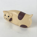 Japanese Wood Carving Cat Figurine Vtg Hand-Crafted Brown White Ornament BD836