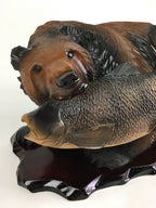 Japanese Wood Carving Figurine Ainu Bear Vtg Wood Ornament Brown AB96