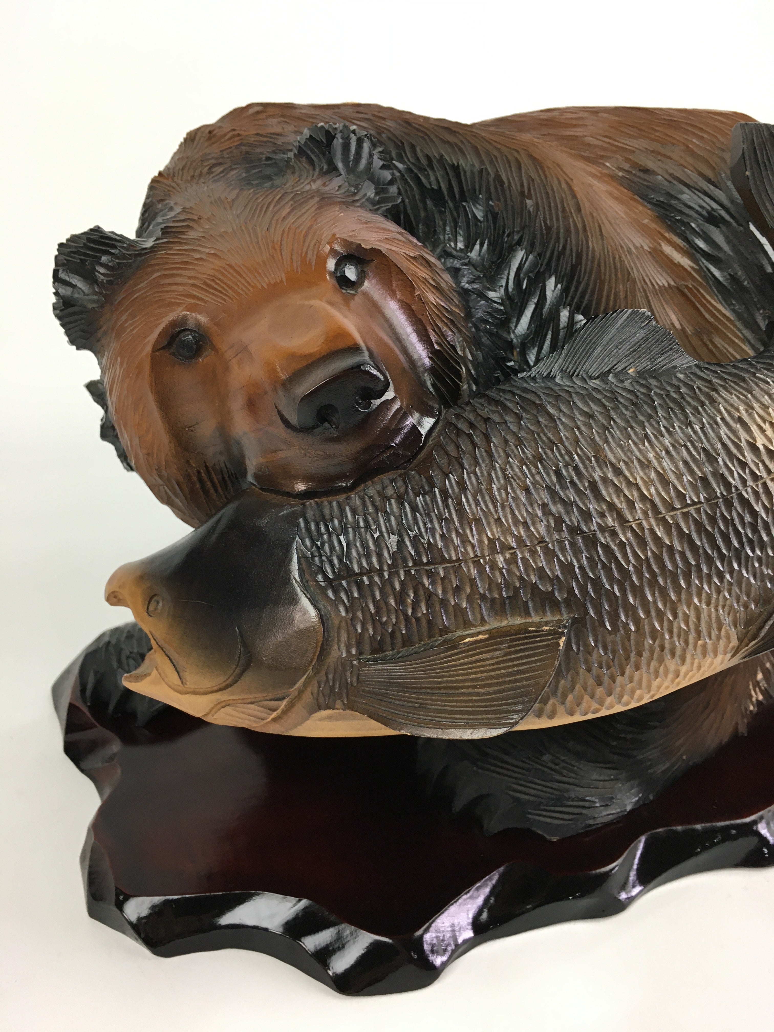 Japanese Wood Carving Figurine Ainu Bear Vtg Wood Ornament Brown AB96