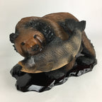 Japanese Wood Carving Figurine Ainu Bear Vtg Wood Ornament Brown AB96