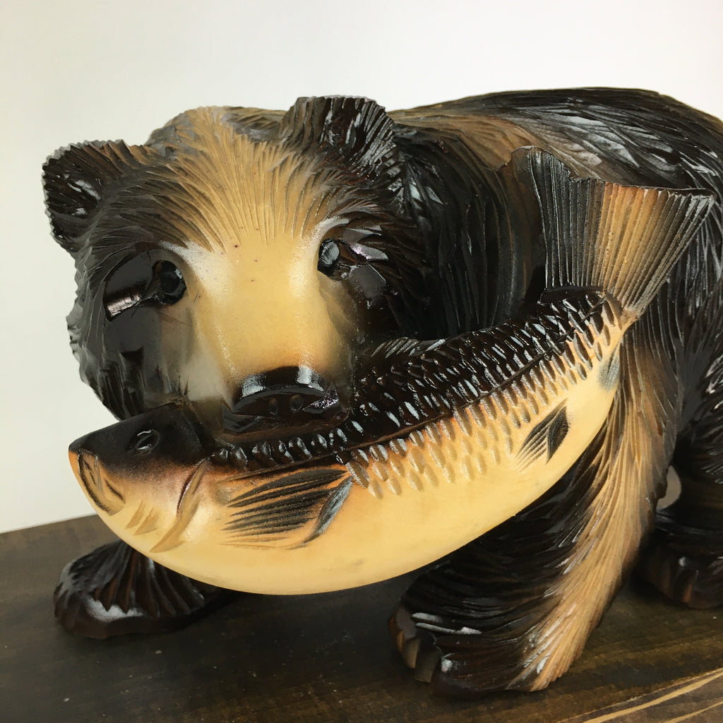Japanese Wood Carving Figurine Ainu Bear Vtg Wood Ornament Brown AB97