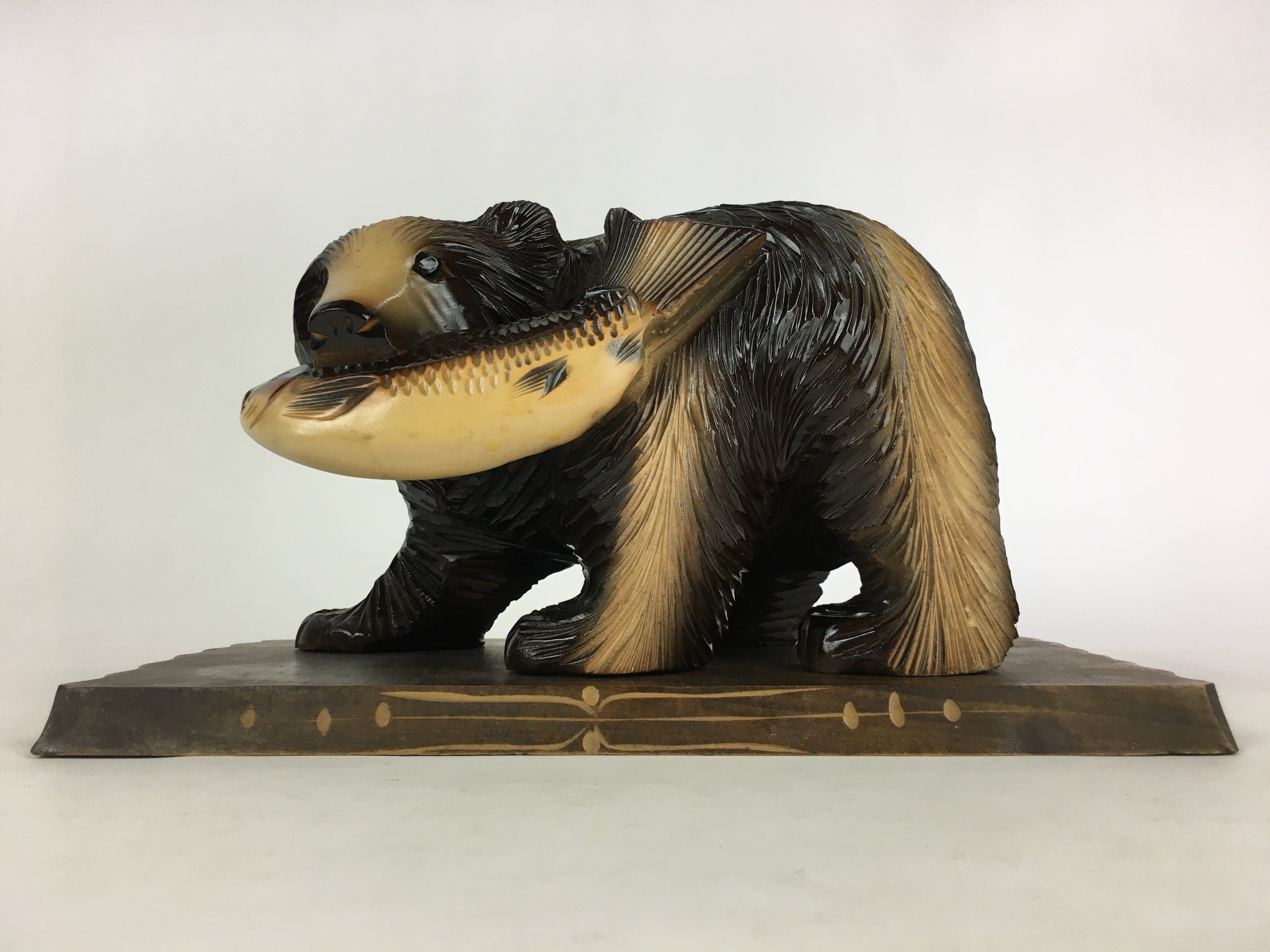 Japanese Wood Carving Figurine Ainu Bear Vtg Wood Ornament Brown AB97