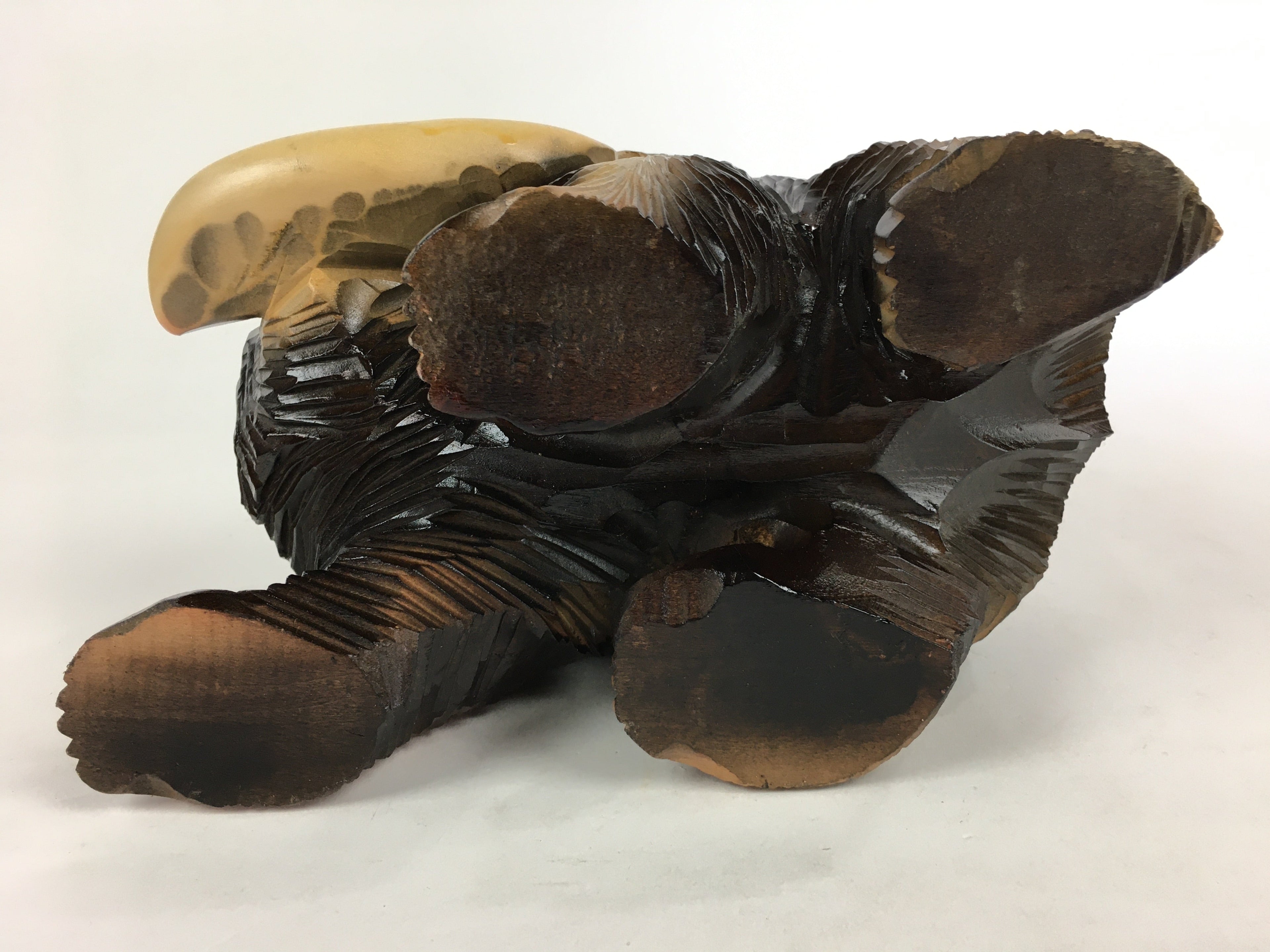 Japanese Wood Carving Figurine Ainu Bear Vtg Wood Ornament Brown AB97