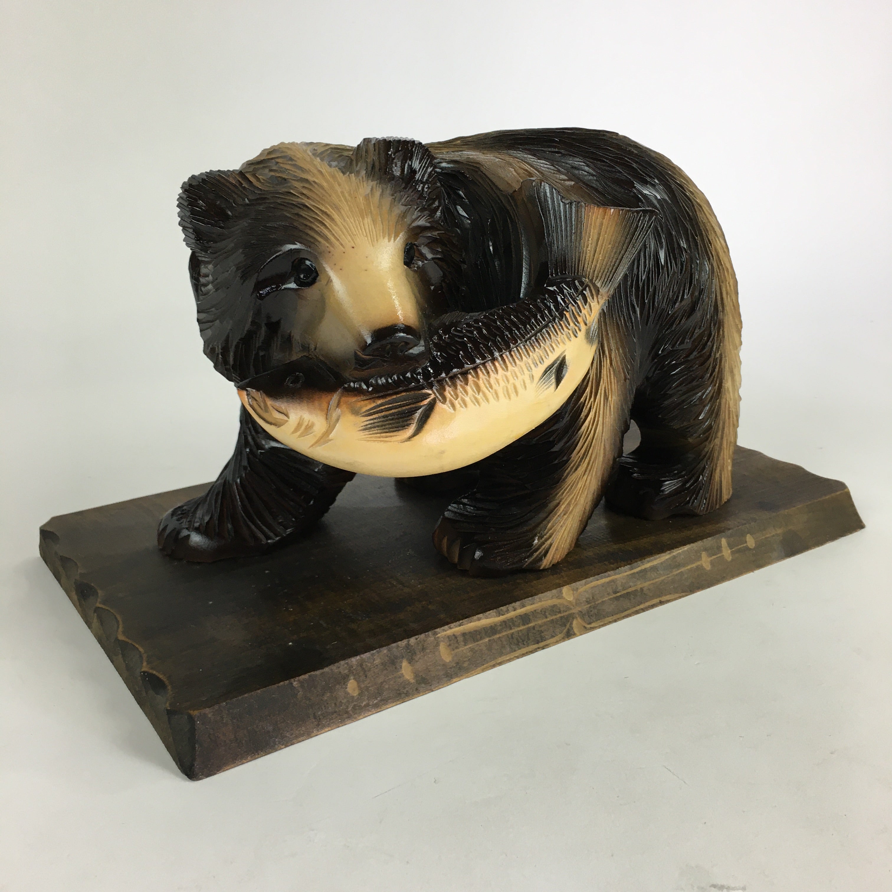 Japanese Wood Carving Figurine Ainu Bear Vtg Wood Ornament Brown AB97