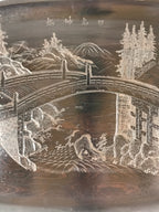 Japanese Wood Carving Nikko-Bori Tray Obon Vtg Wood Black UR816