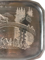 Japanese Wood Carving Nikko-Bori Tray Obon Vtg Wood Black UR816