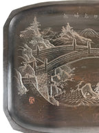 Japanese Wood Carving Nikko-Bori Tray Obon Vtg Wood Black UR816