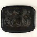 Japanese Wood Carving Nikko-Bori Tray Obon Vtg Wood Black UR816