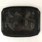 Japanese Wood Carving Nikko-Bori Tray Obon Vtg Wood Black UR816