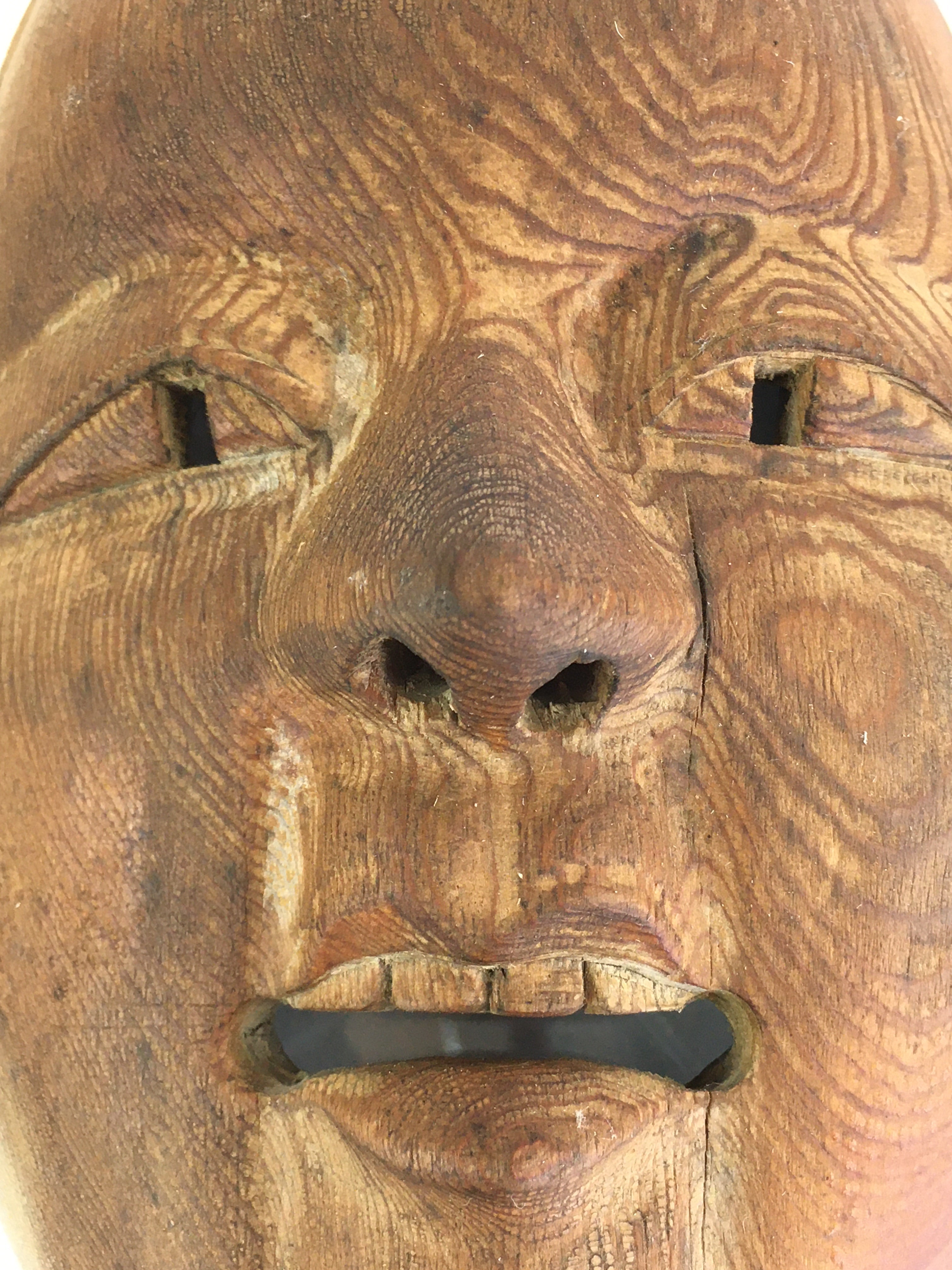 Japanese Wood Carving Noh Mask Kagura Face Vtg Kyogen Bugaku Gigaku OM31