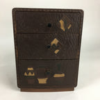 Japanese Wood Carving Sewing Box Vtg Brown Haribako Chest Tansu 3 Drawers T293