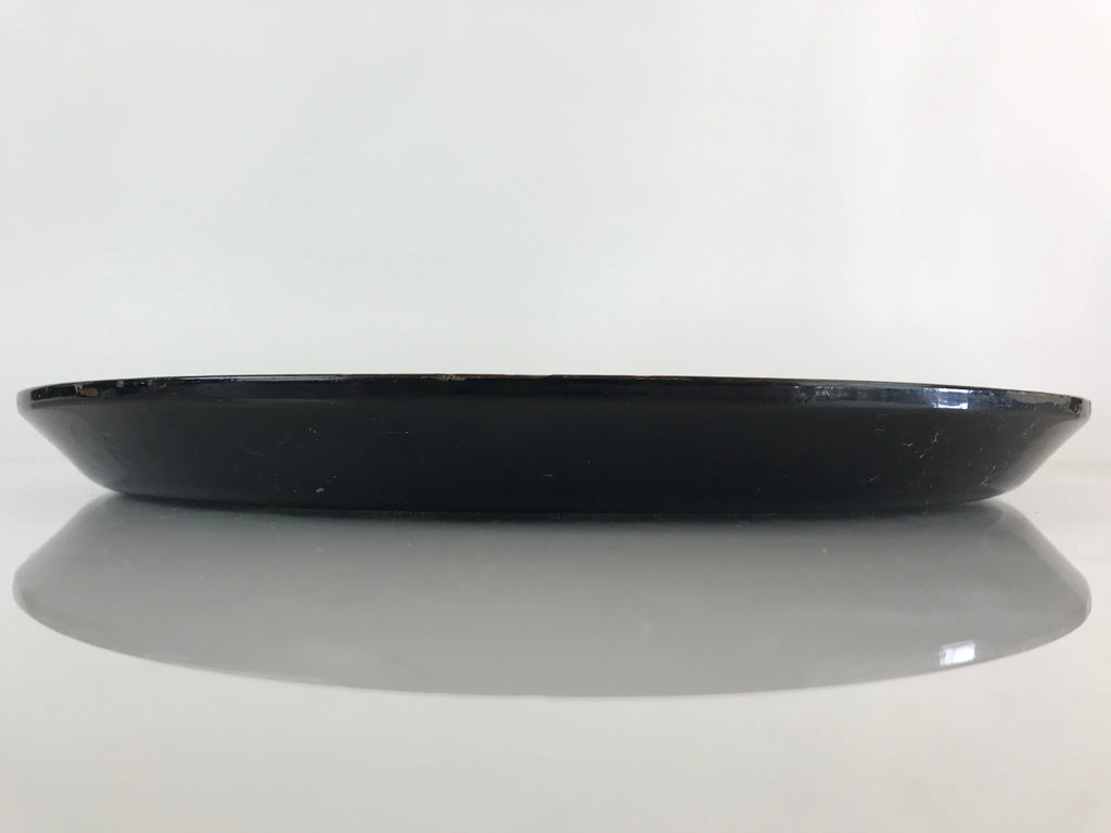 Japanese Wood Carving Tray Obon Vtg Round Wood Brown Leaf UR815