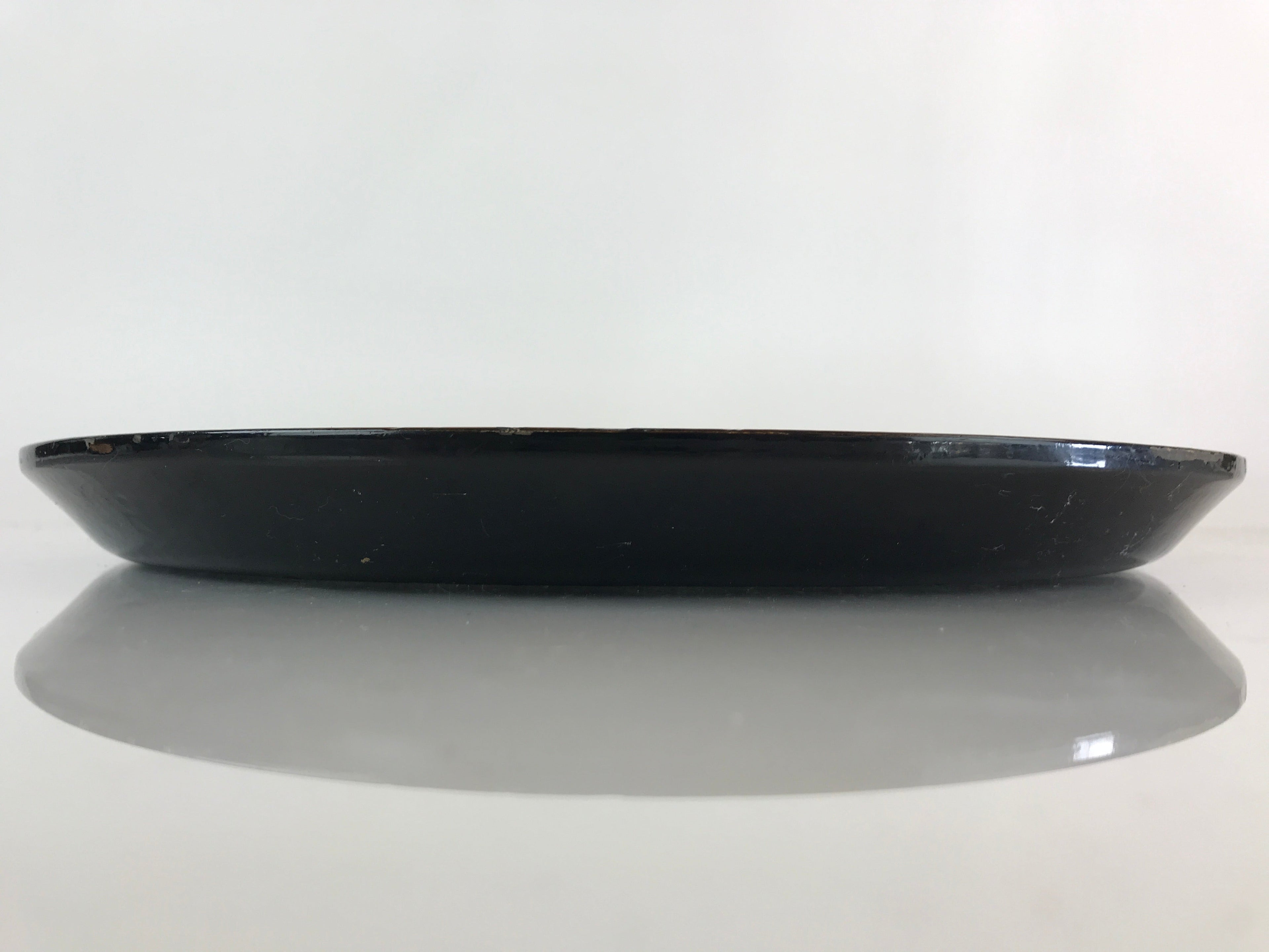 Japanese Wood Carving Tray Obon Vtg Round Wood Brown Leaf UR815