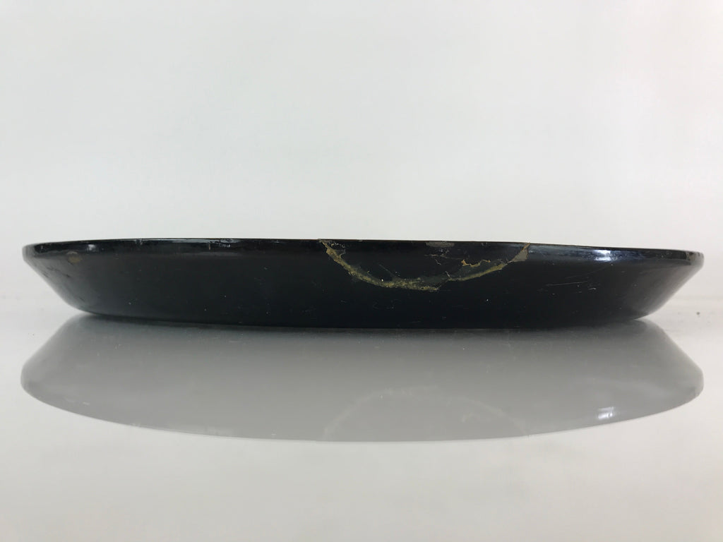 Japanese Wood Carving Tray Obon Vtg Round Wood Brown Leaf UR815