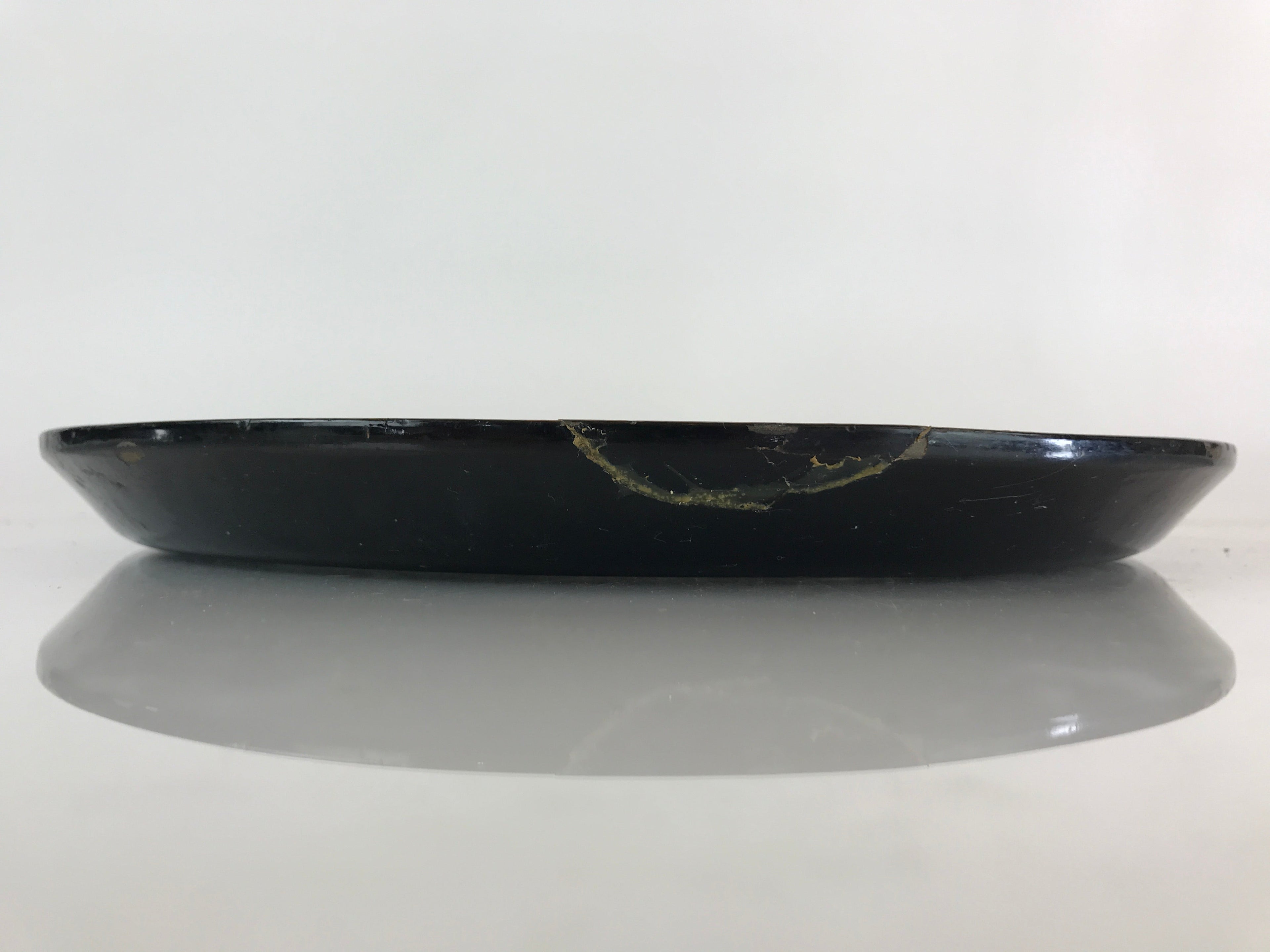 Japanese Wood Carving Tray Obon Vtg Round Wood Brown Leaf UR815