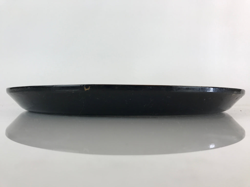 Japanese Wood Carving Tray Obon Vtg Round Wood Brown Leaf UR815