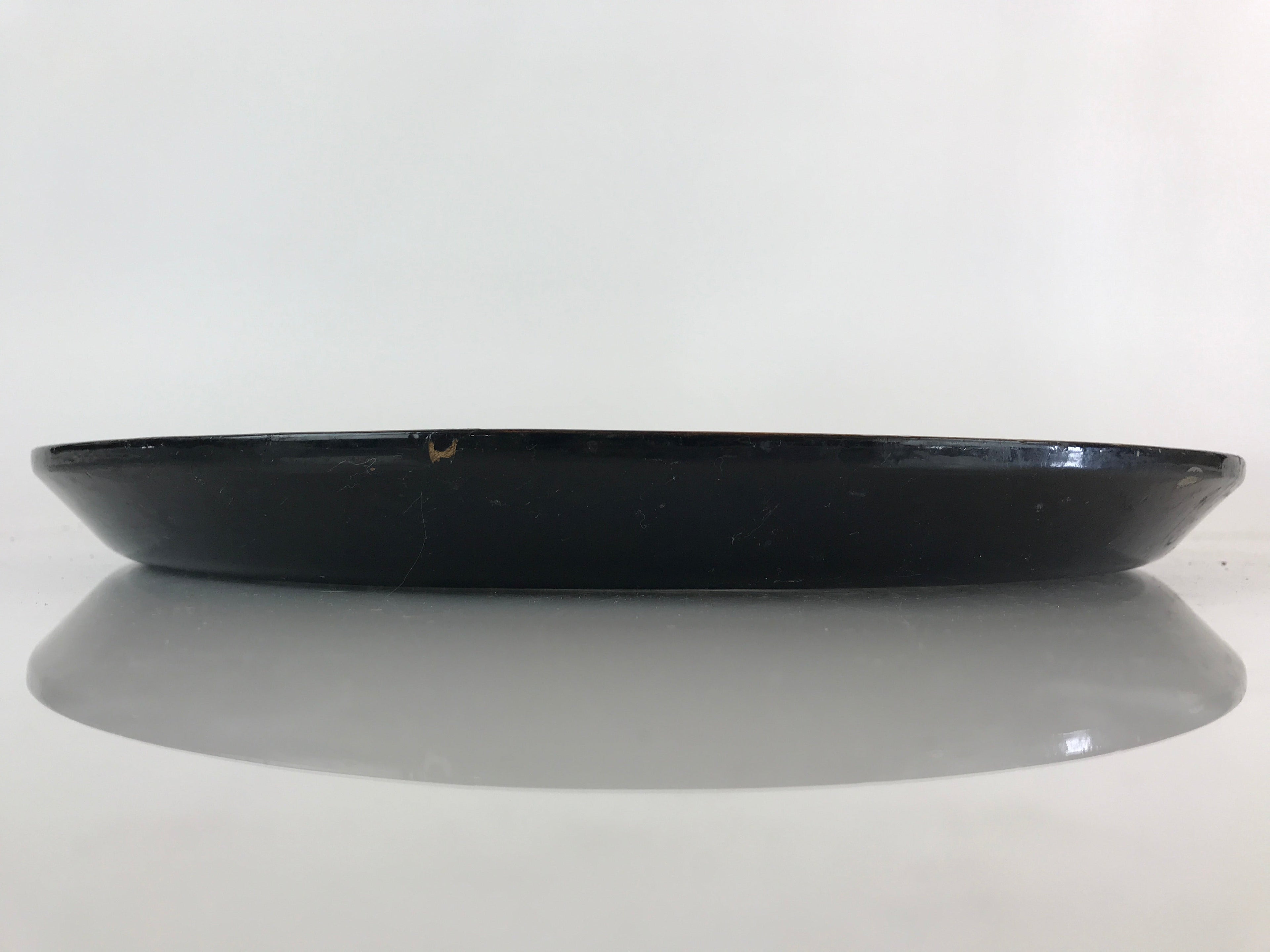 Japanese Wood Carving Tray Obon Vtg Round Wood Brown Leaf UR815