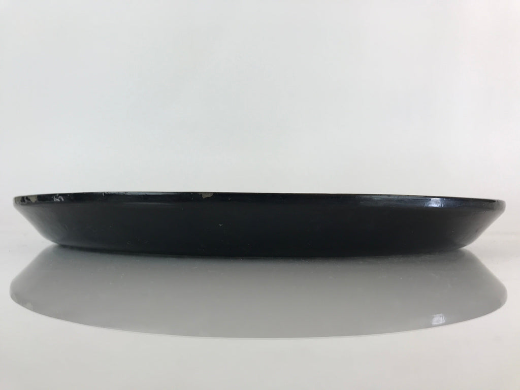 Japanese Wood Carving Tray Obon Vtg Round Wood Brown Leaf UR815