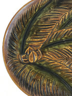 Japanese Wood Carving Tray Obon Vtg Round Wood Brown Leaf UR815