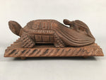 Japanese Wood Carving Vtg Turtle Brown Statue Figurine Lucky Charm BD621