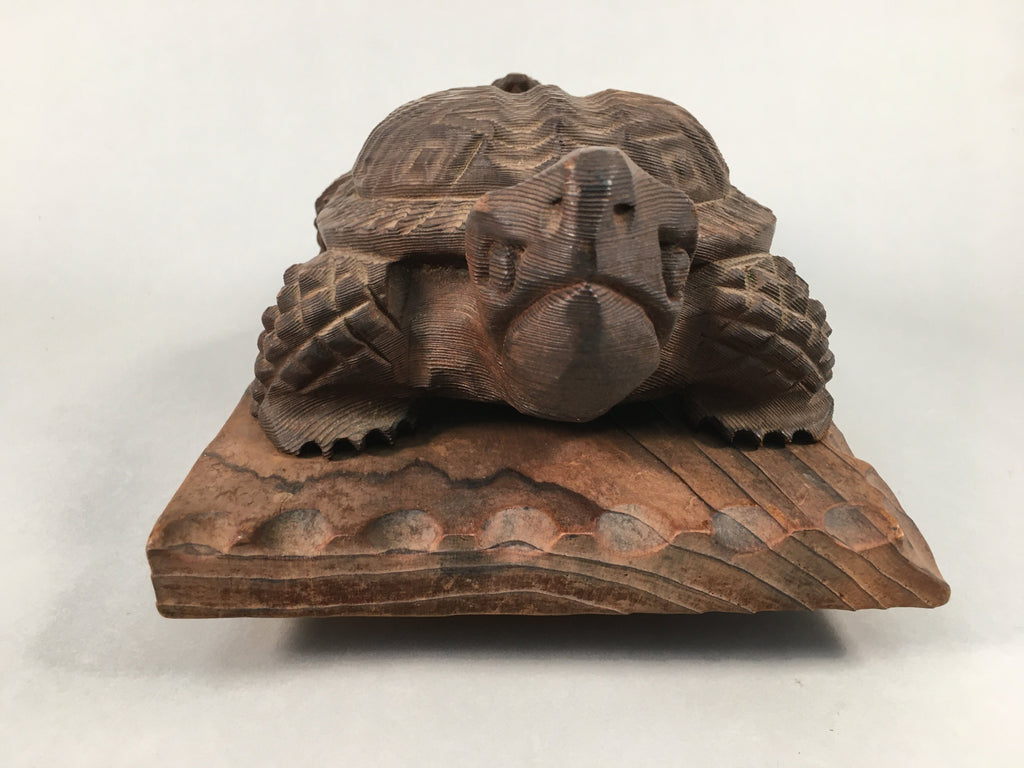 Japanese Wood Carving Vtg Turtle Brown Statue Figurine Lucky Charm BD621