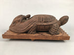 Japanese Wood Carving Vtg Turtle Brown Statue Figurine Lucky Charm BD621