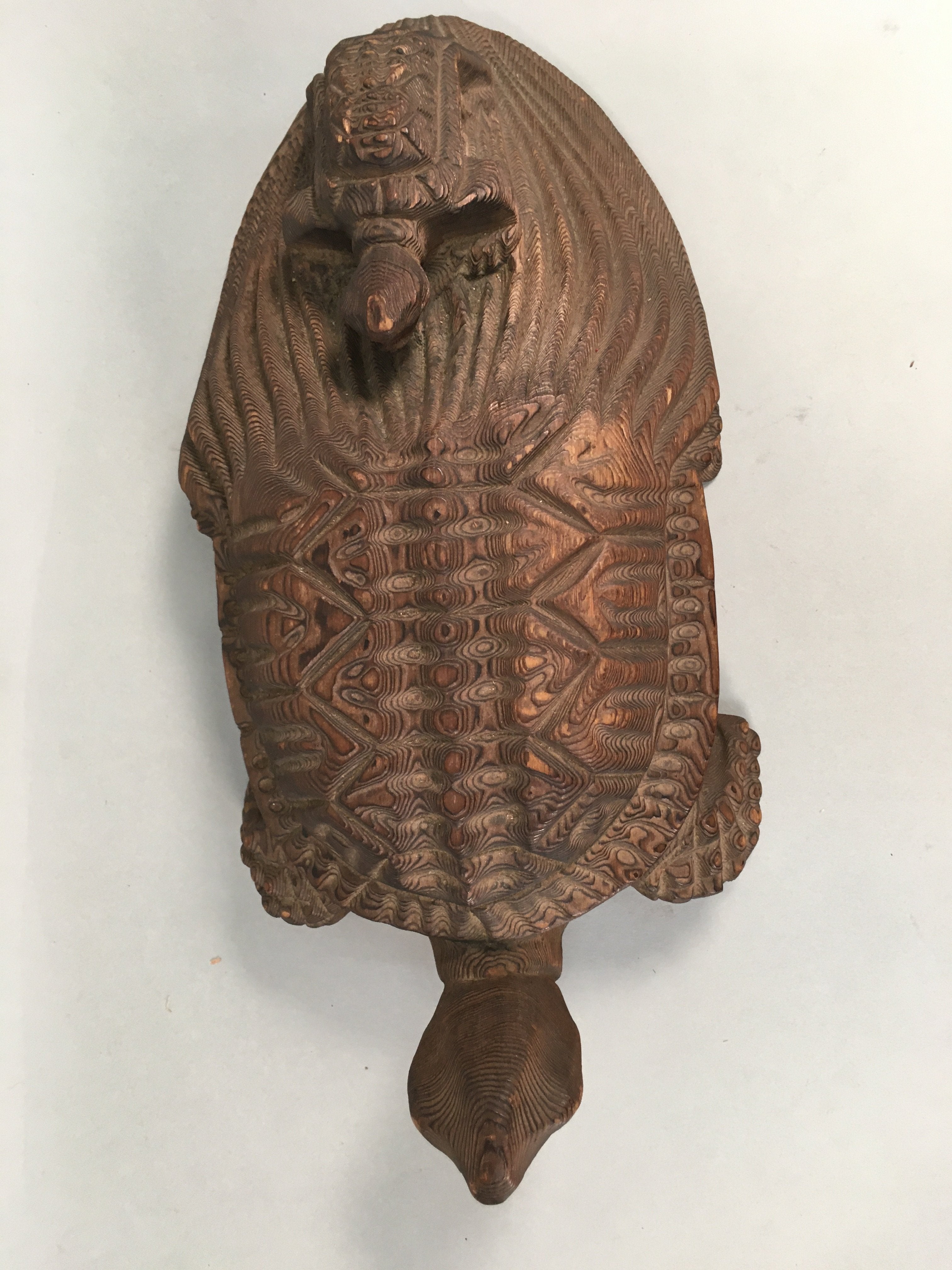 Japanese Wood Carving Vtg Turtle Brown Statue Figurine Lucky Charm BD621