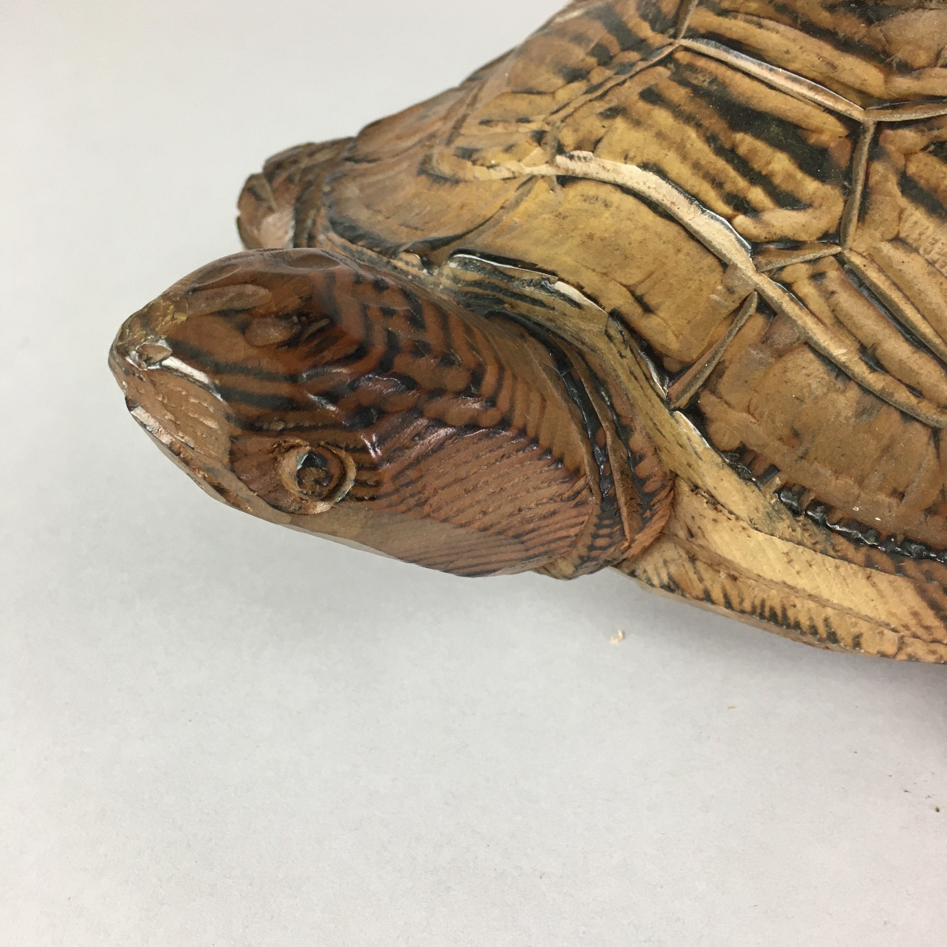 Japanese Wood Carving Vtg Turtle Brown Statue Figurine Lucky Charm BD623