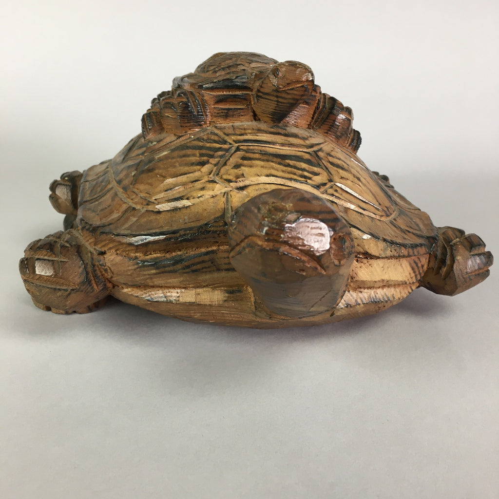Japanese Wood Carving Vtg Turtle Brown Statue Figurine Lucky Charm BD623