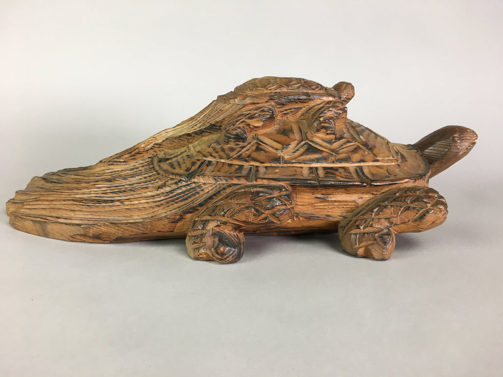 Japanese Wood Carving Vtg Turtle Brown Statue Figurine Lucky Charm BD623