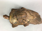 Japanese Wood Carving Vtg Turtle Brown Statue Figurine Lucky Charm BD623