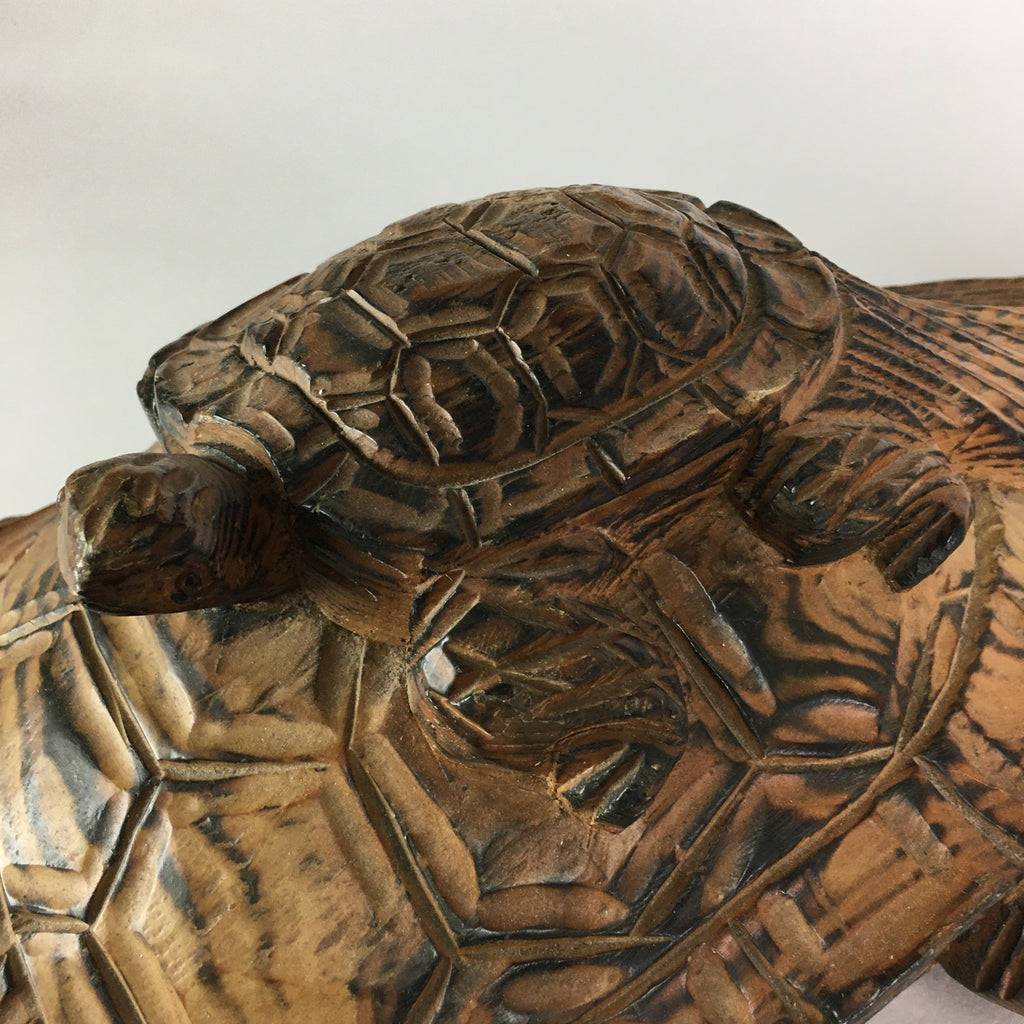 Japanese Wood Carving Vtg Turtle Brown Statue Figurine Lucky Charm BD623