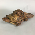 Japanese Wood Carving Vtg Turtle Brown Statue Figurine Lucky Charm BD623