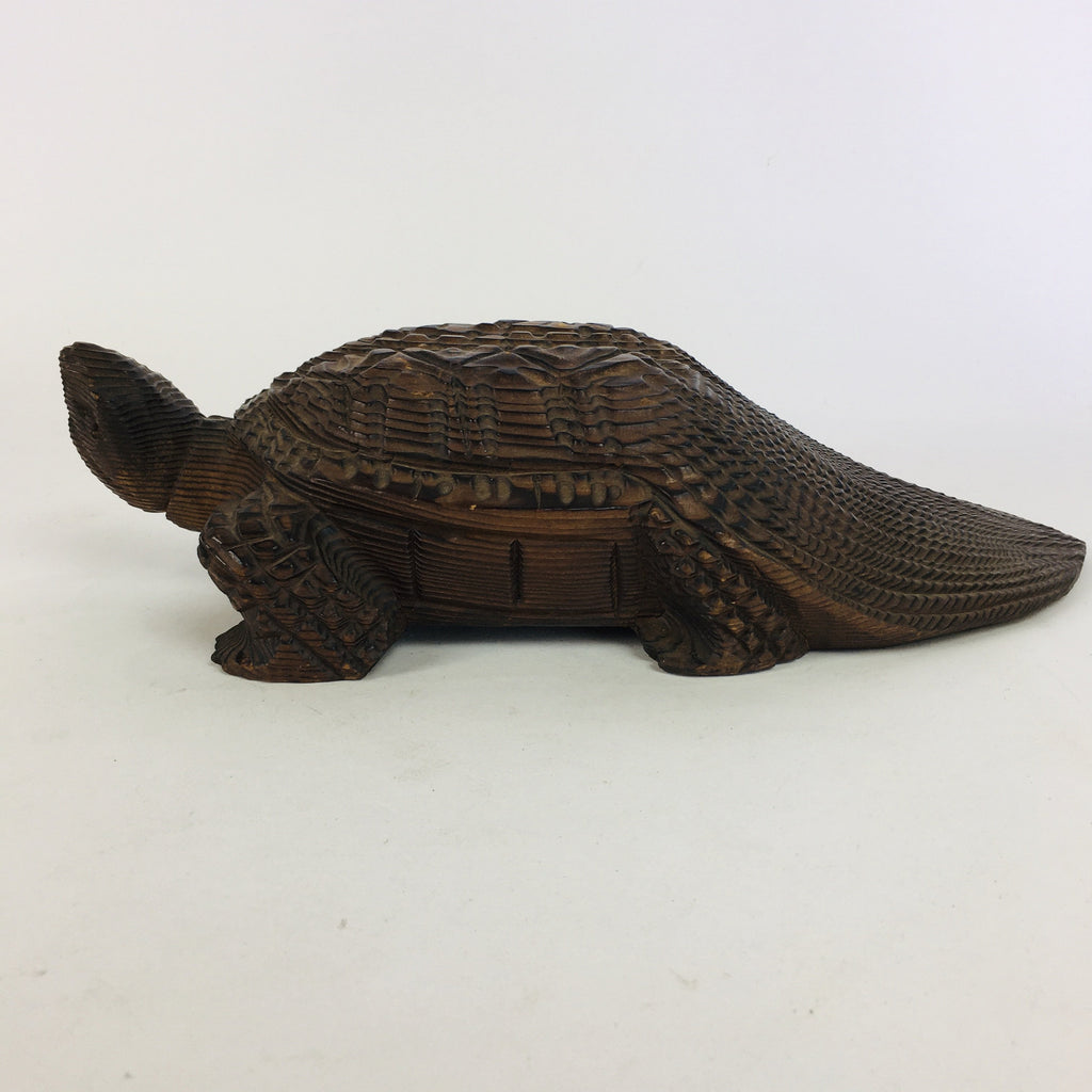 Japanese Wood Carving Vtg Turtle Brown Statue Figurine Lucky Charm Kame BD674