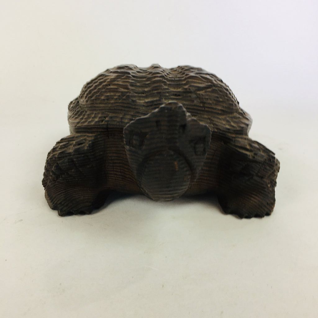 Japanese Wood Carving Vtg Turtle Brown Statue Figurine Lucky Charm Kame BD674