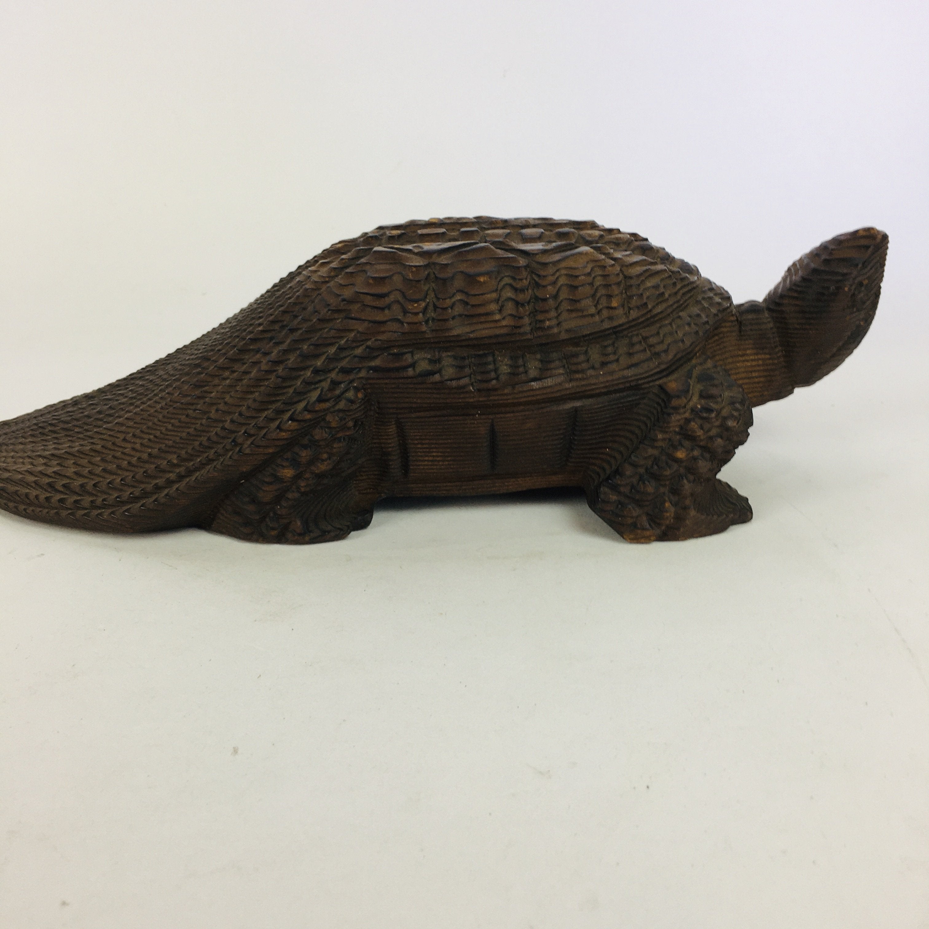 Japanese Wood Carving Vtg Turtle Brown Statue Figurine Lucky Charm Kame BD674