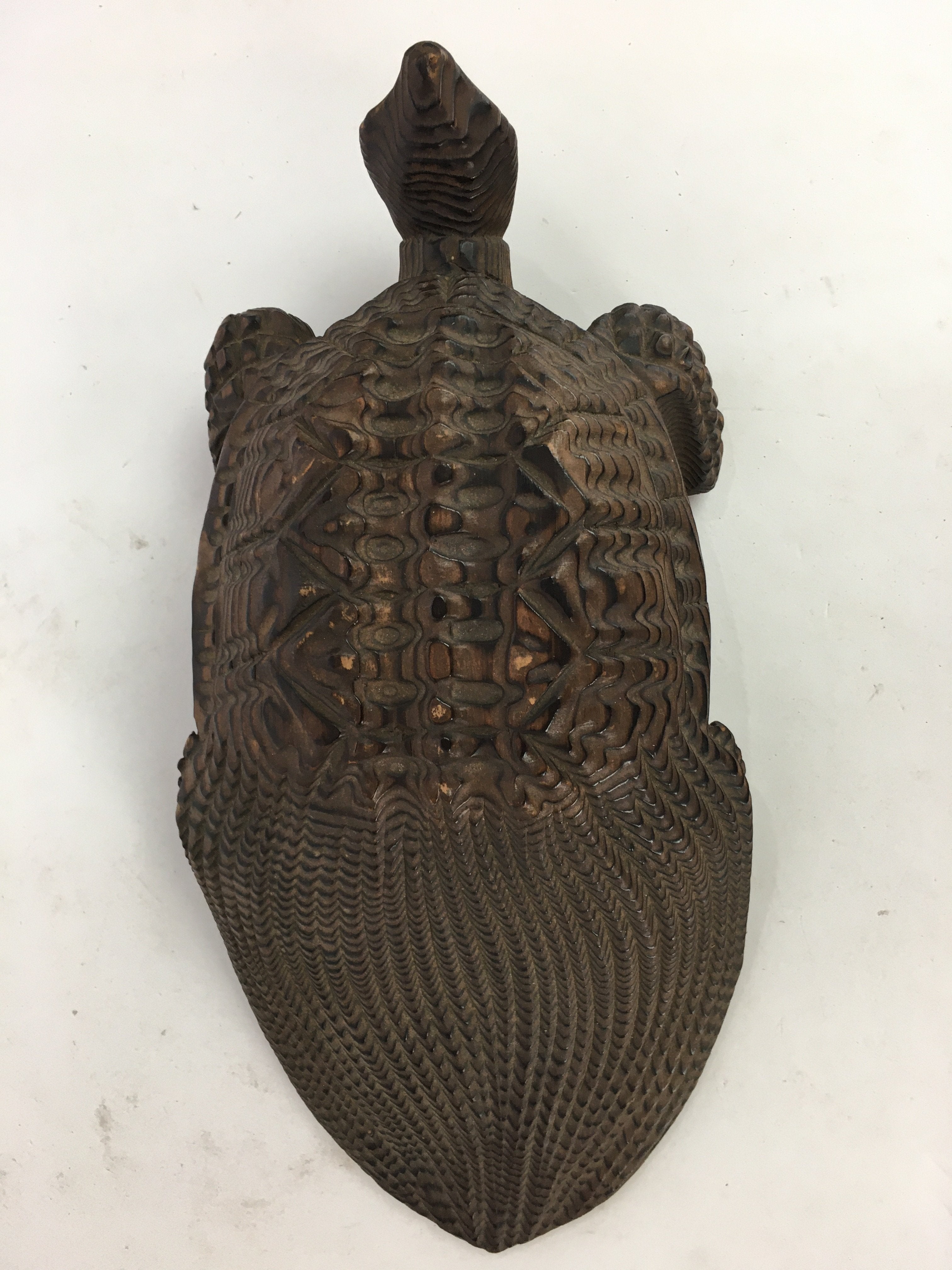 Japanese Wood Carving Vtg Turtle Brown Statue Figurine Lucky Charm Kame BD674