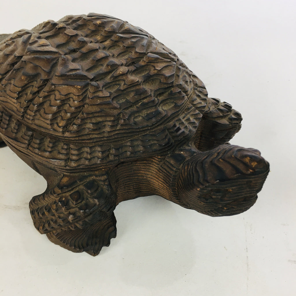 Japanese Wood Carving Vtg Turtle Brown Statue Figurine Lucky Charm Kame BD674