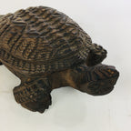 Japanese Wood Carving Vtg Turtle Brown Statue Figurine Lucky Charm Kame BD674