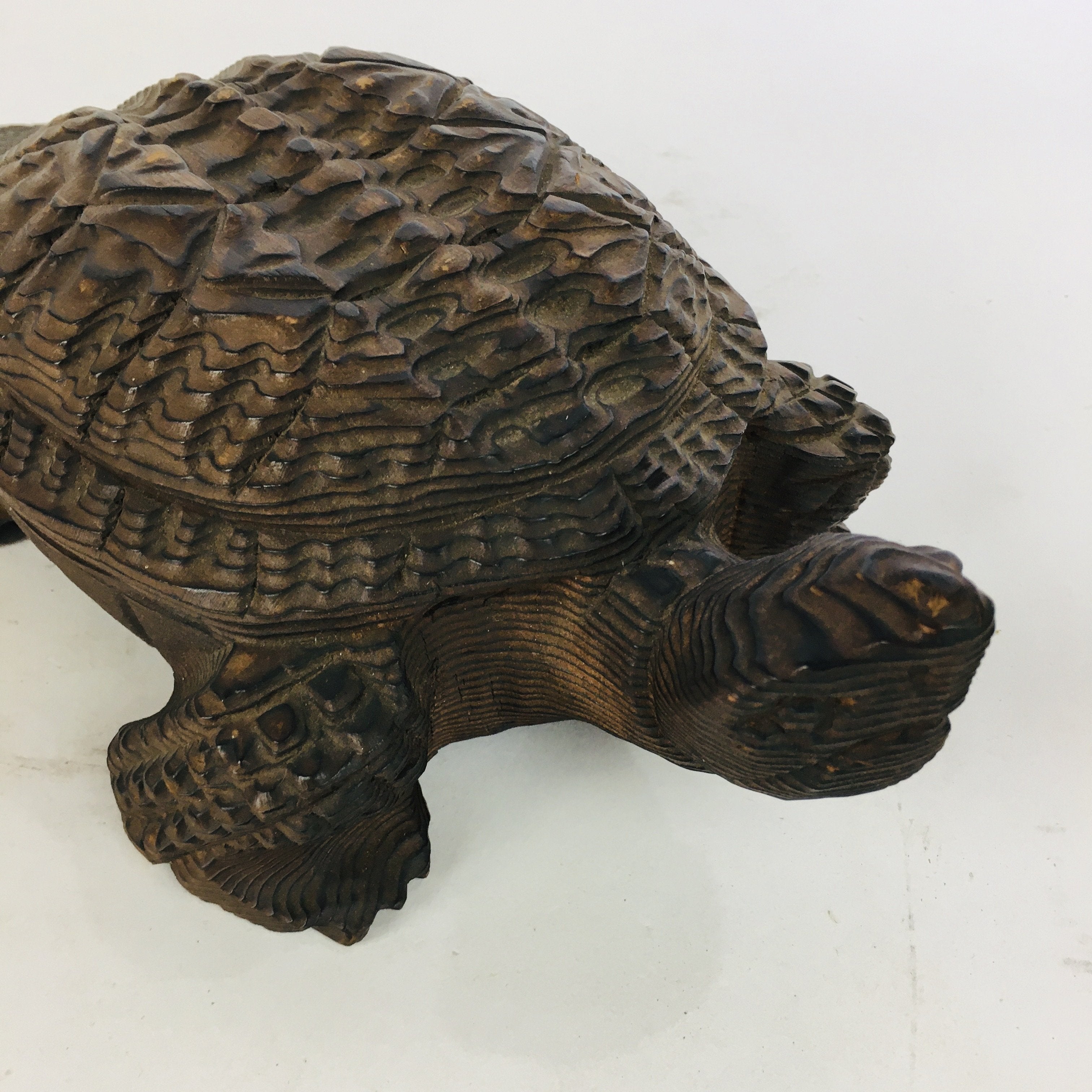 Japanese Wood Carving Vtg Turtle Brown Statue Figurine Lucky Charm Kame BD674