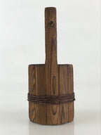 Japanese Wood Craft Wooden Bucket Te-Oke Vtg Hand-Crafted Burnt Cedar Brown JK47