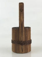 Japanese Wood Craft Wooden Bucket Te-Oke Vtg Hand-Crafted Burnt Cedar Brown JK47