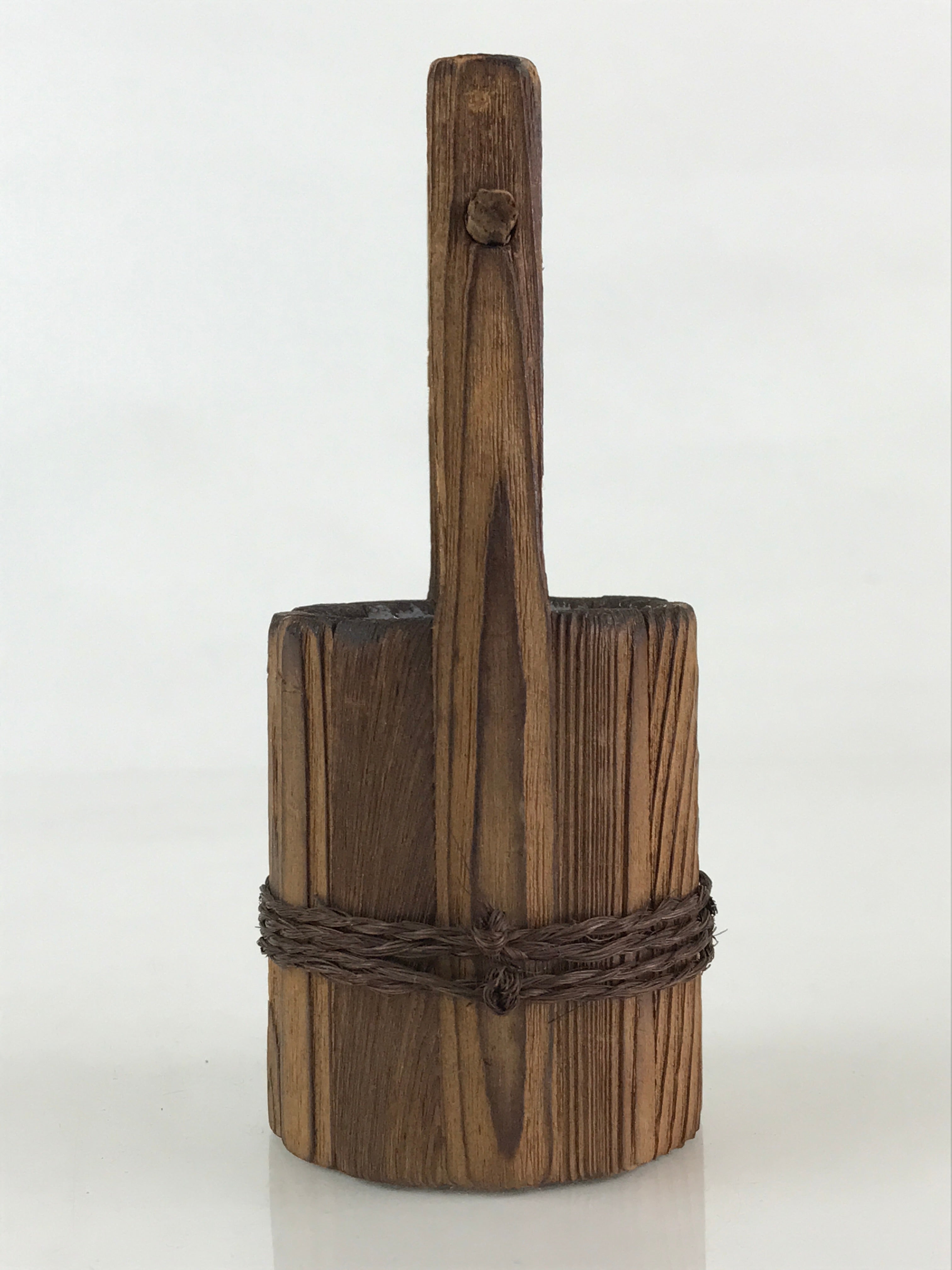 Japanese Wood Craft Wooden Bucket Te-Oke Vtg Hand-Crafted Burnt Cedar Brown JK47