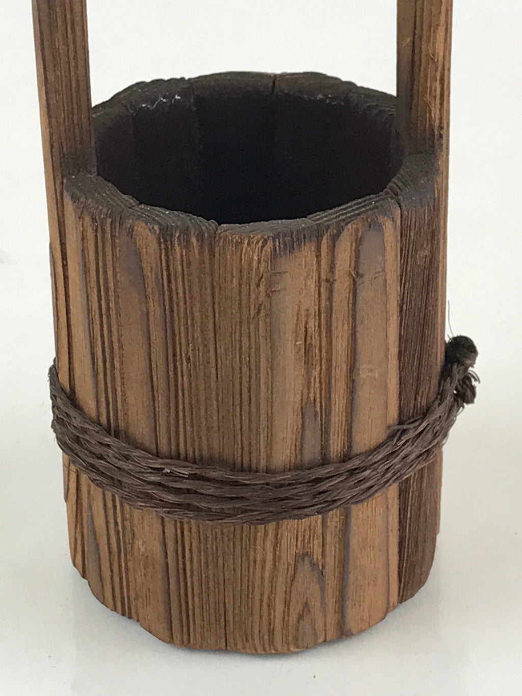 Japanese Wood Craft Wooden Bucket Te-Oke Vtg Hand-Crafted Burnt Cedar Brown JK47