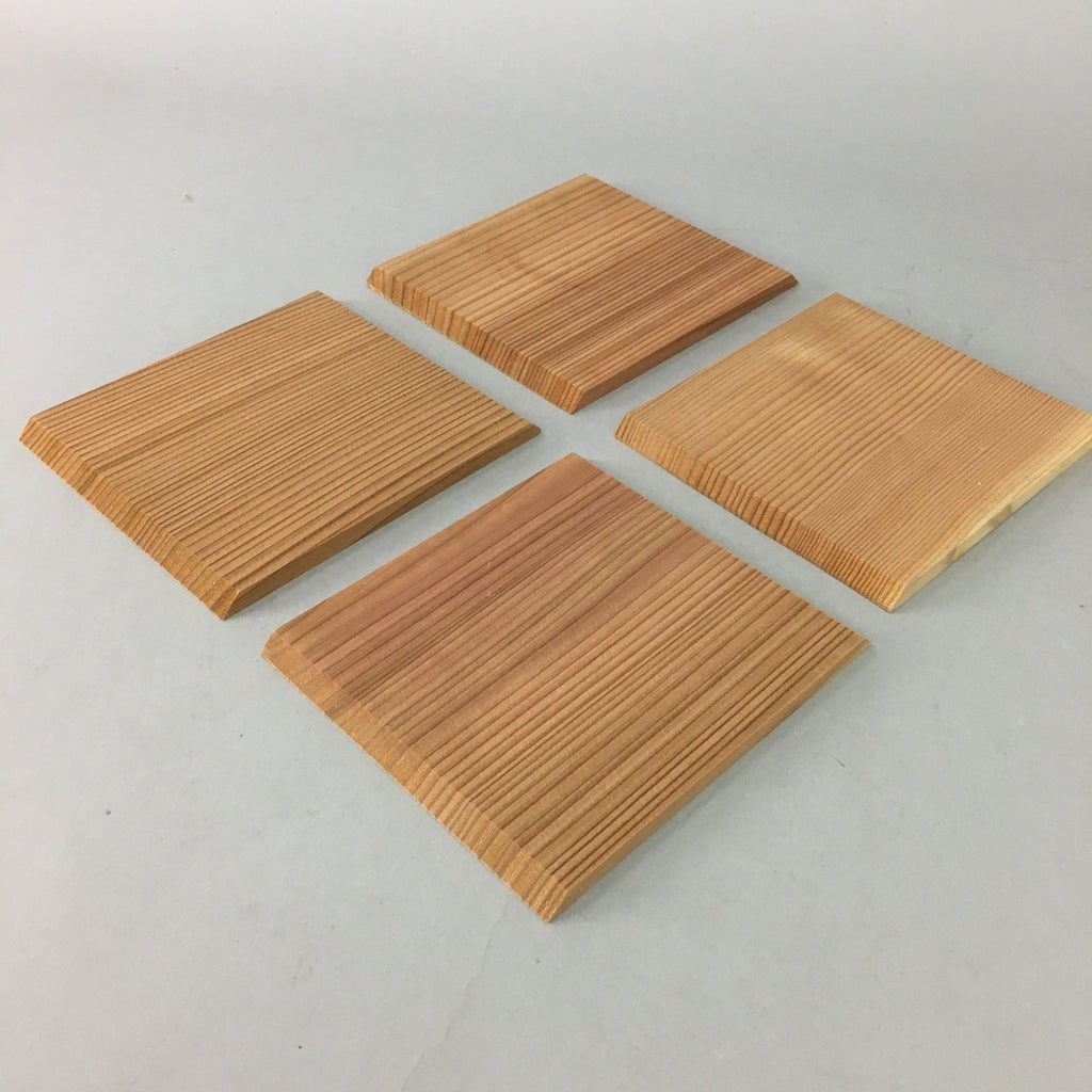 Japanese Wood Drink Coaster Plate 4pc Set Vtg Saucer Chataku Grain PX377