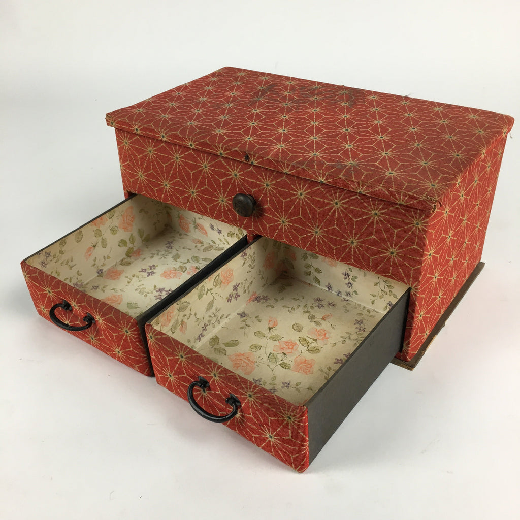 Japanese Wood Fabric Sewing Box Vtg Haribako Chest Tansu 2Drawers T291