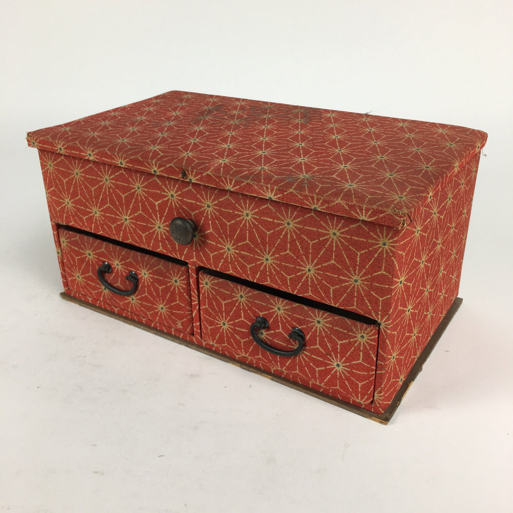 Japanese Wood Fabric Sewing Box Vtg Haribako Chest Tansu 2Drawers T291
